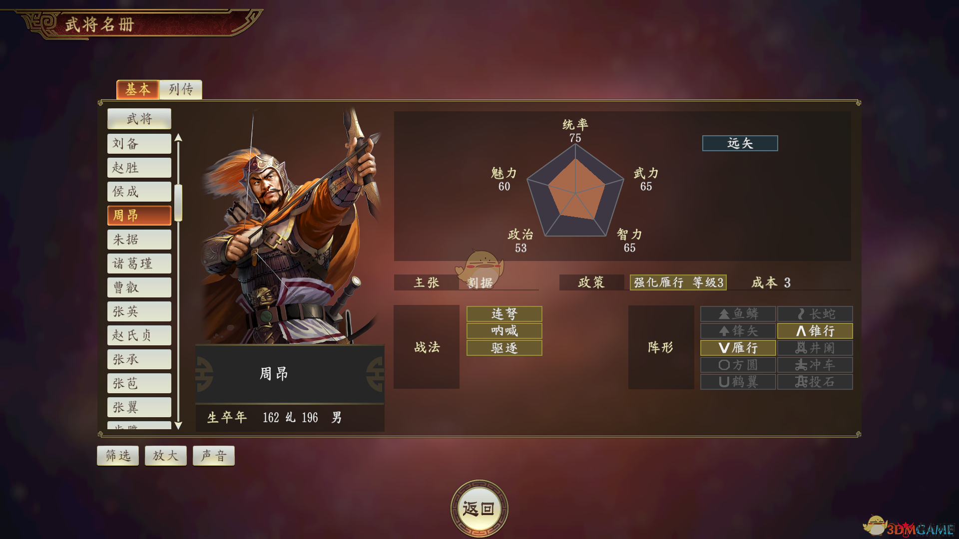 《三国志14》周昂武将详解与评价